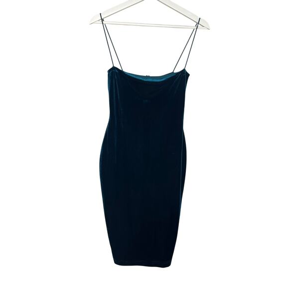 Nookie Voodoo Velour Velvet Bodycon Midi Dress Teal Green Women's Size Small - Picture 2 of 10